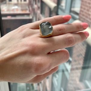 Gold plated aquamarine ring Santorini Greece artisan design
